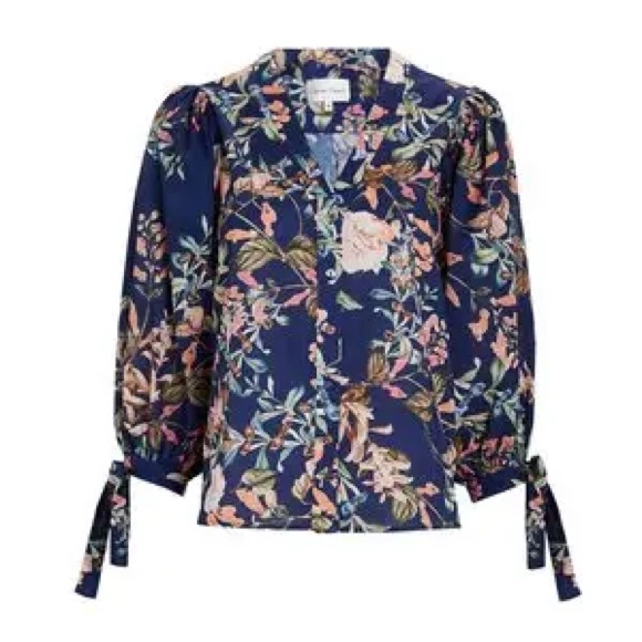Cara Cara Win Floral Top Navy w/ Multicolor Print Size L $295 MSRP - Picture 2 of 12